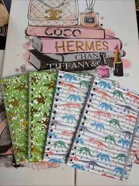 4 Spiral Hardcover Notebook Carnets - Assorted Green & Multicolor Dinosaur Cover